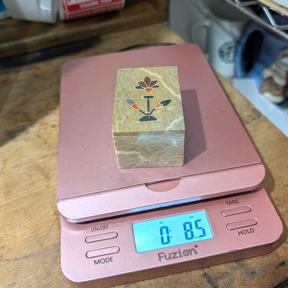 Vtg Beige Soapstone Marble Lidded Trinket Box Floral Inlay Rectangle India - Picture 16 of 16